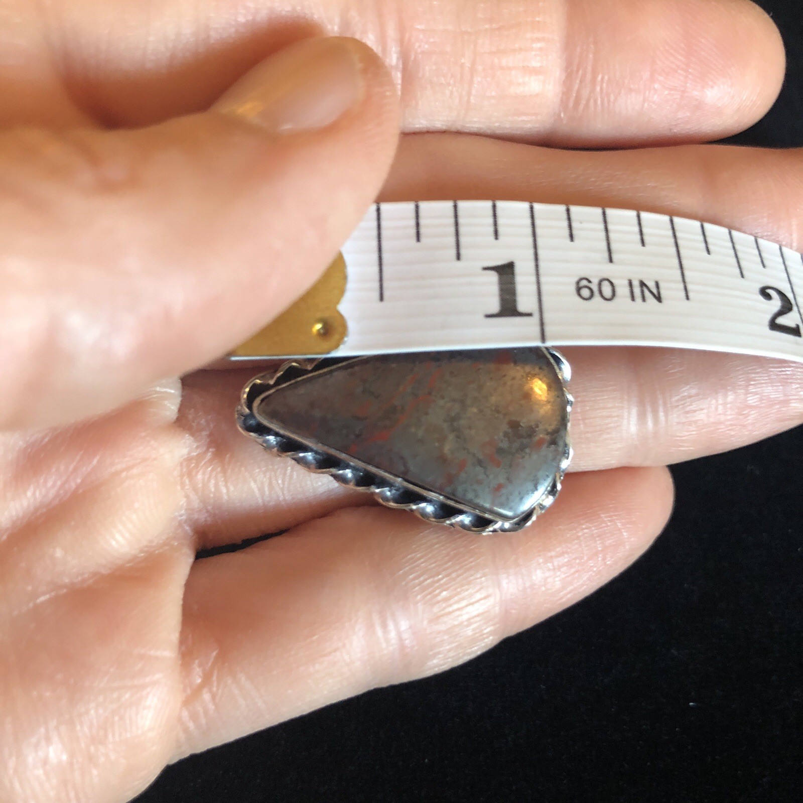 Gray Red And Black Stone Unknown 925 Sterling Silver India Ring Size 6