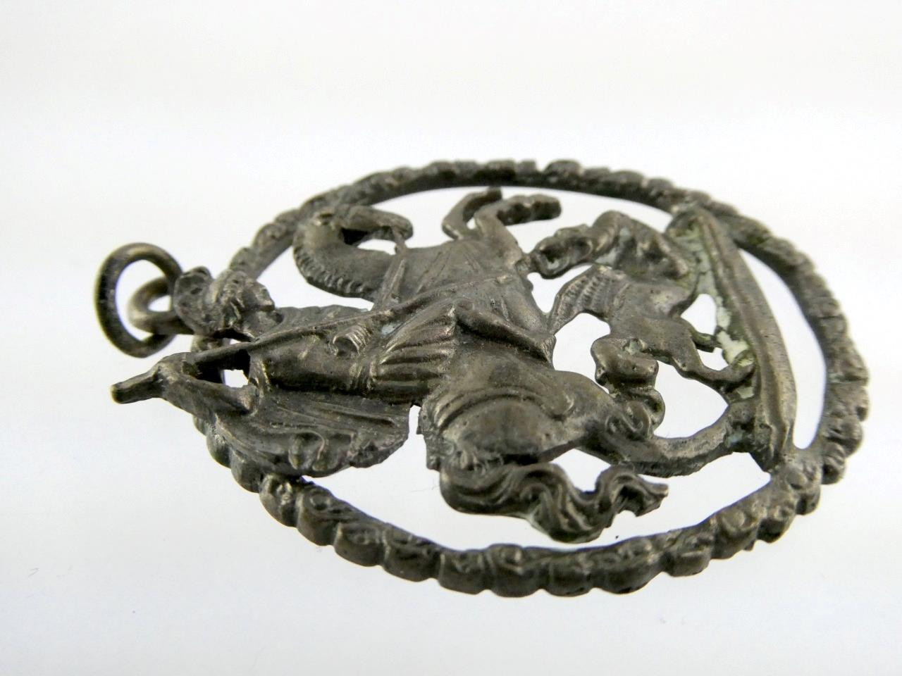 Vintage 800 Silver St George and the Dragon Pendant Religious Saint 15.7g 2 Inch