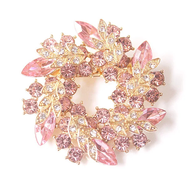 Rhinestone Brooch Wreath Floral Hollow Inlay Lapel Pin Clothing Jewelry