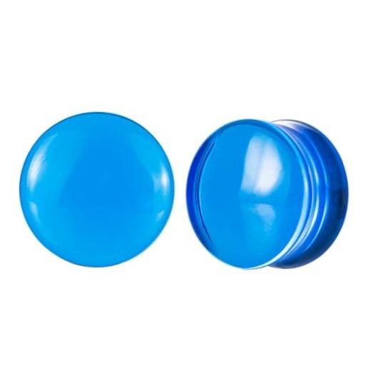 Semi-Transparent Double Flared Glass Ear Gauges Plugs, Arc Surface 16mm Blue
