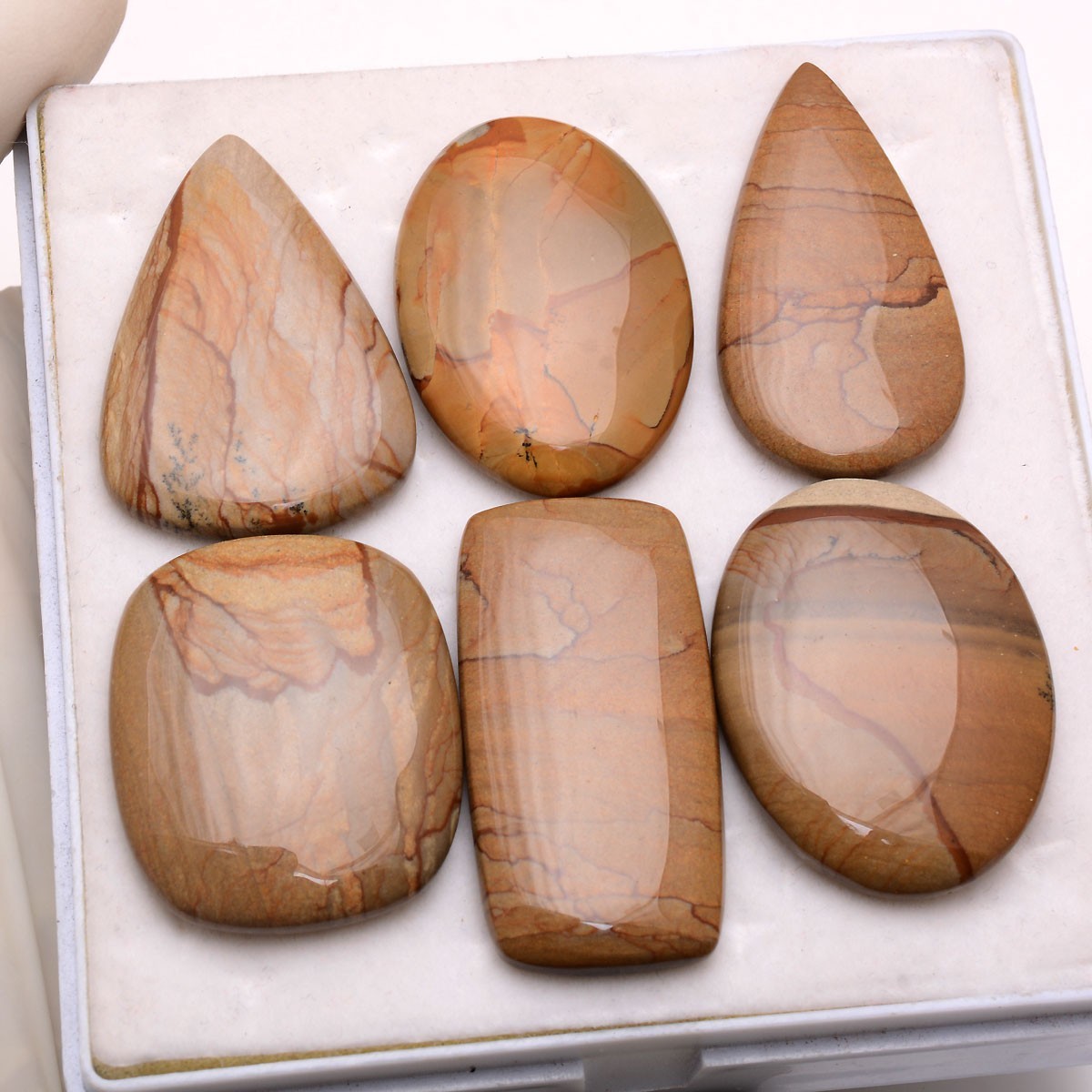 6 Pcs Natural Picture Jasper Designer 32mm-40mm Cabochon Untreated Gemstones Lot