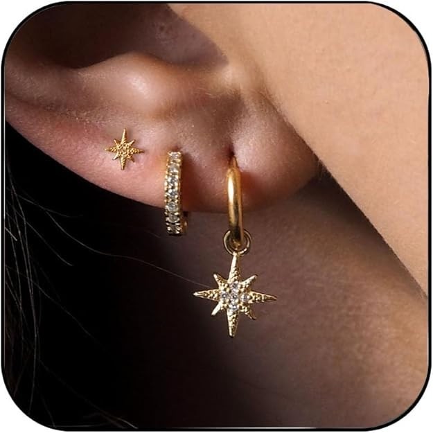 14k Gold Plated Earring Stack Hypoallergenic Pearl Drop Huggie Hoop Earrings New