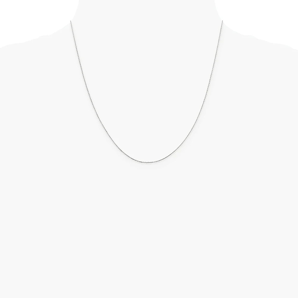 10K White Gold .6mm Diamond-Cut Round Open Link Cable Chain Necklace 14″-24″