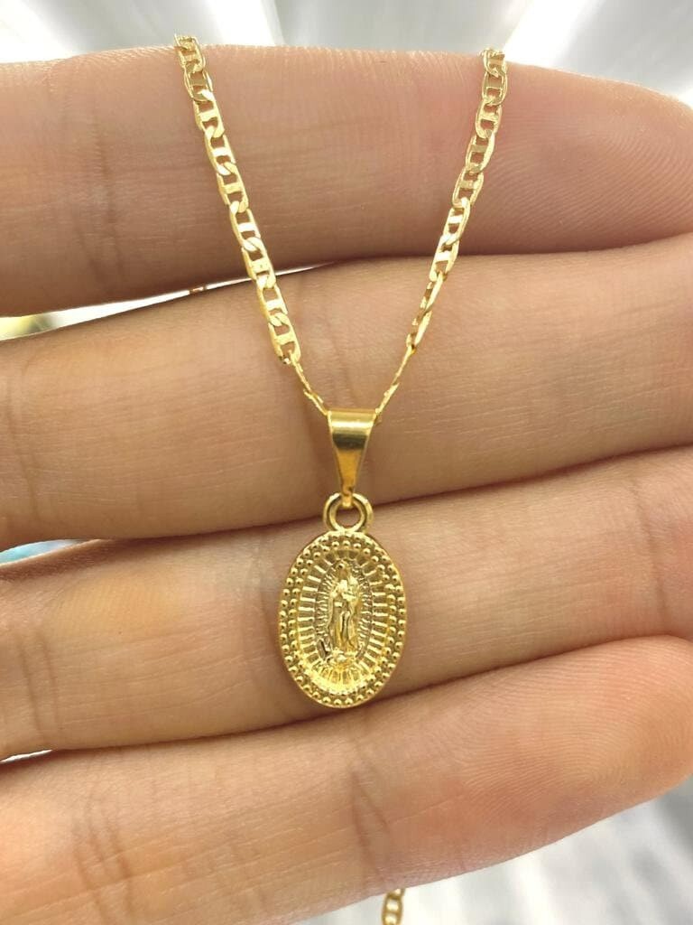 Virgen de Guadalupe Necklace Necklace Gold F Medalla Cadena Baby Women Kids 14×8