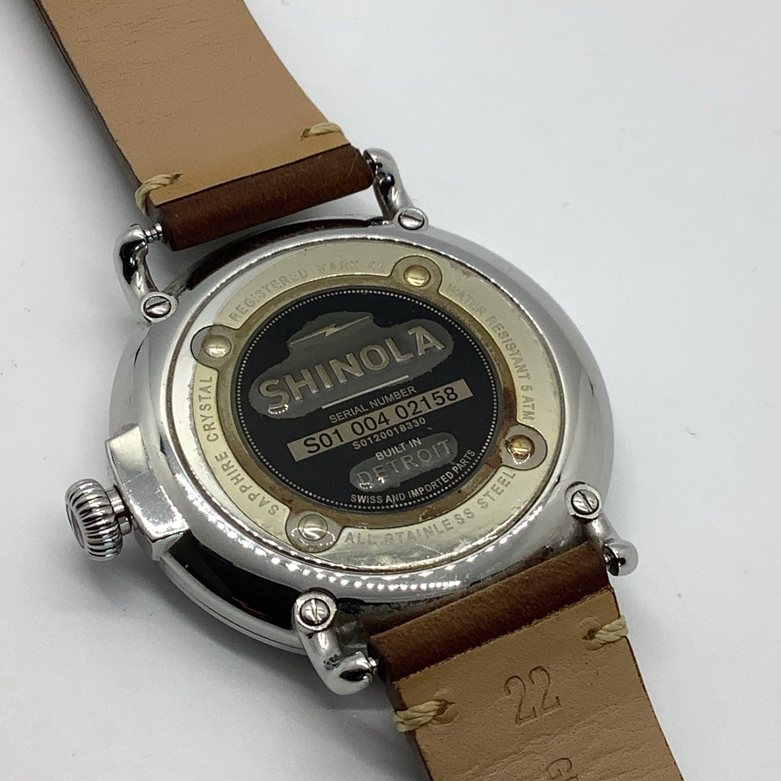 Shinola Argonite-1069 The Runwell Watch Brown Leather Band Not Ticking, As Is