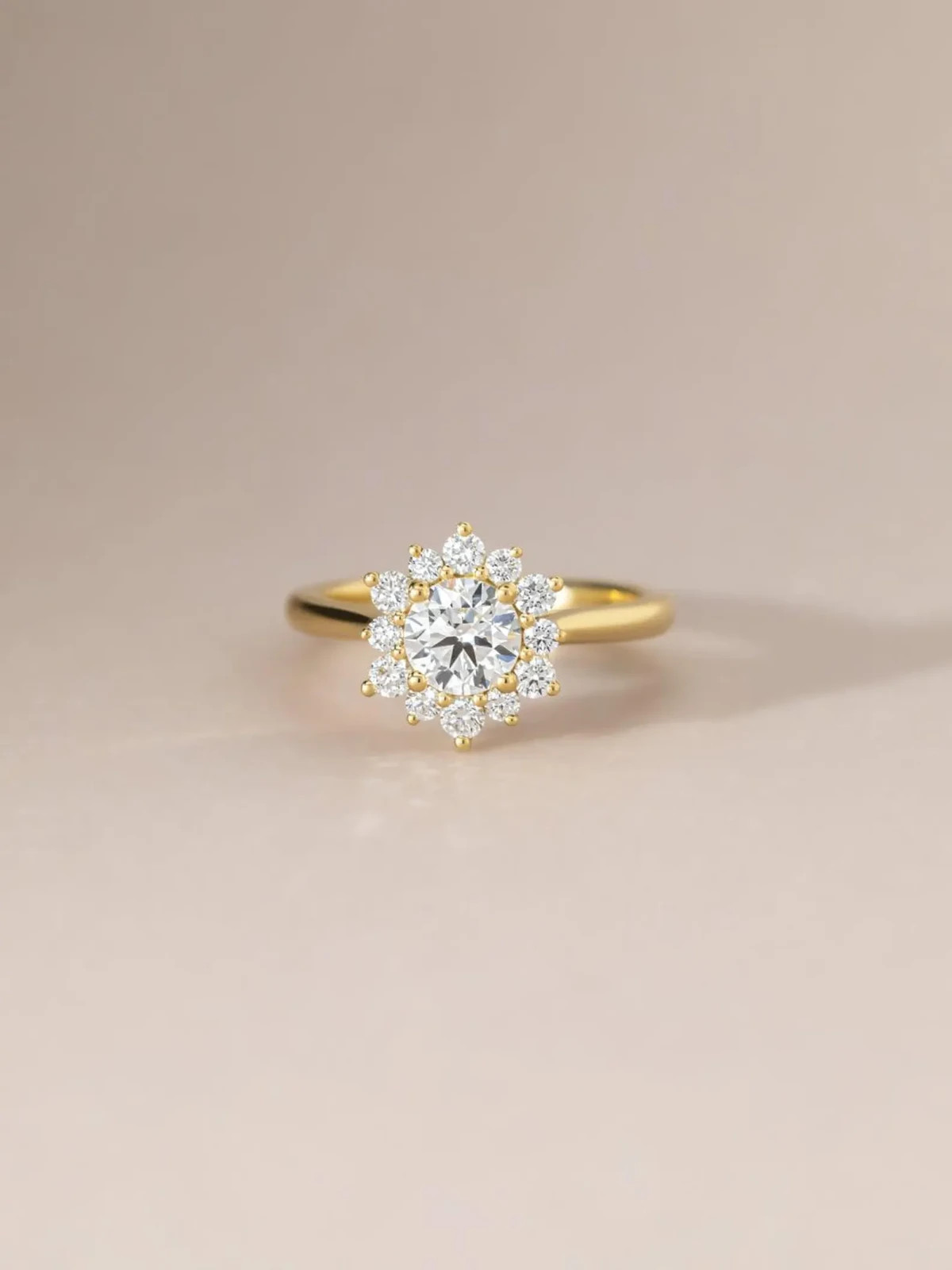 14k Yellow Gold Round Cut Lab Grown Diamond wedding Wear Jewelry Cluster Ring