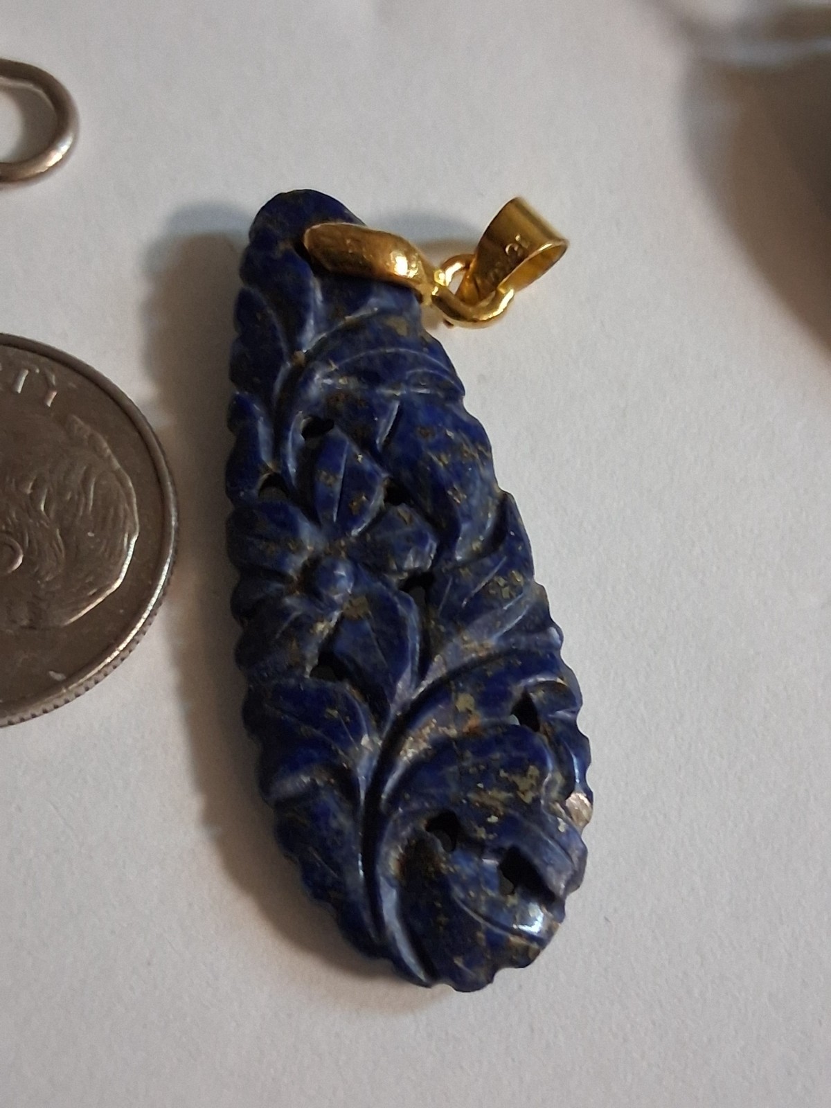 carved lapis lazuli gold filled pendants, sterling silver necklace, total 40g
