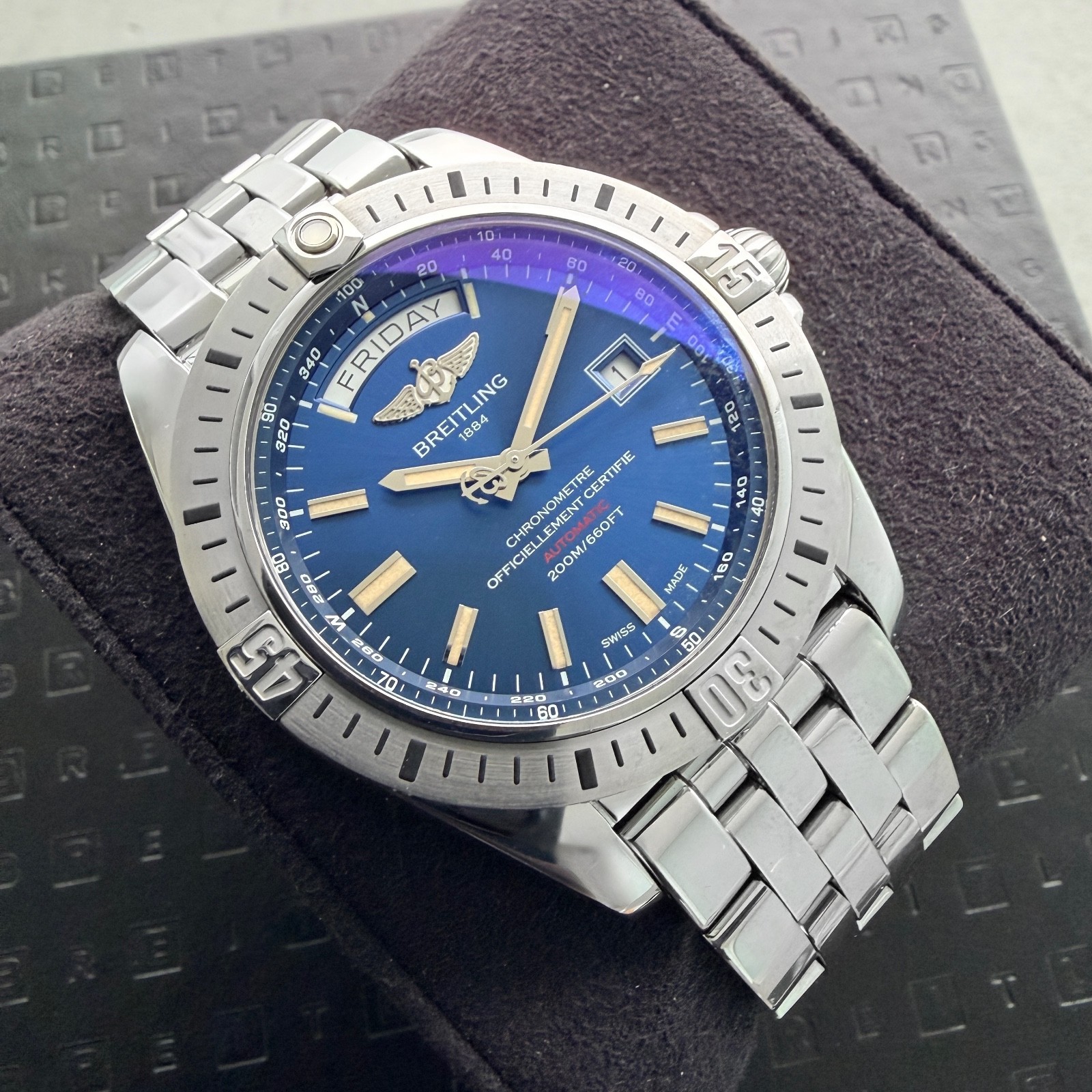 44 Breitling Galactic 44 A45310 – Box and Papers + Blue Dial