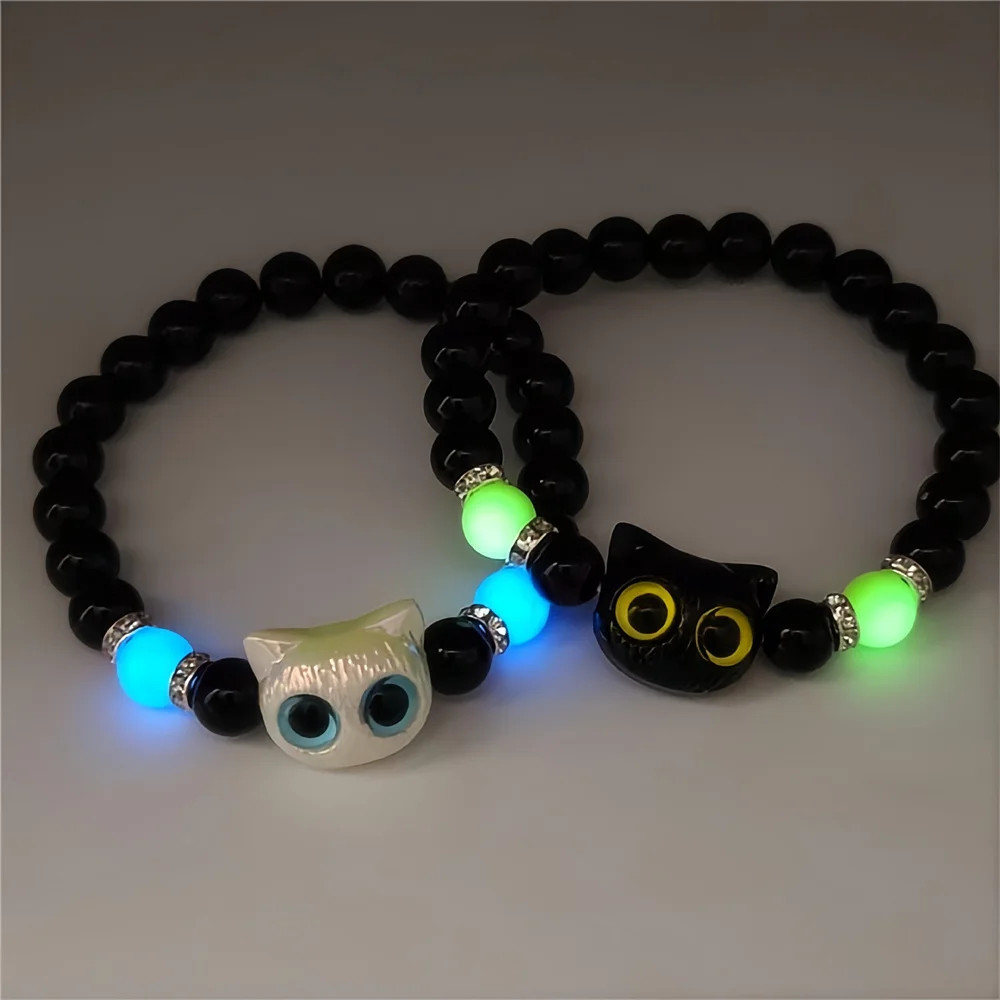 2026 Fashion Luminous Beads Couple Bracelets For Women Men Charm Cat Matching