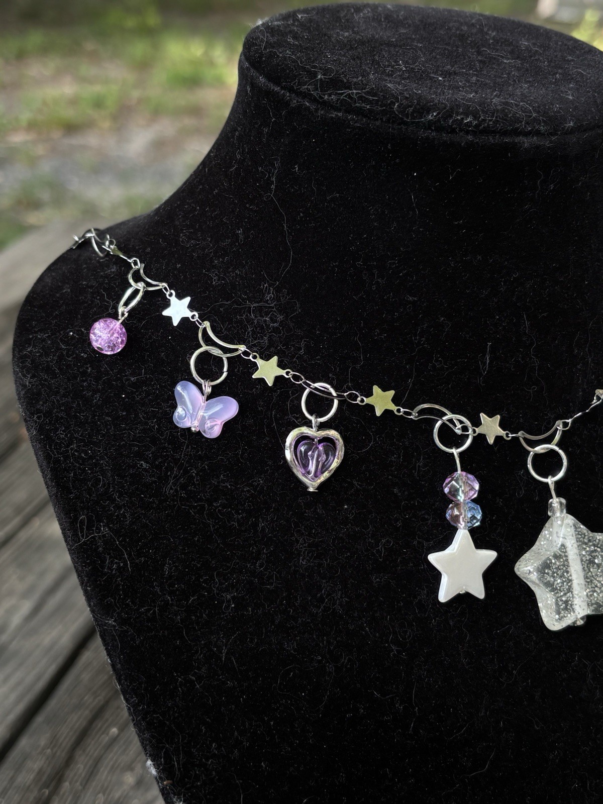 Handmade Star Charm Necklace Stainless Steel Butterflies Hearts Beaded Celestial