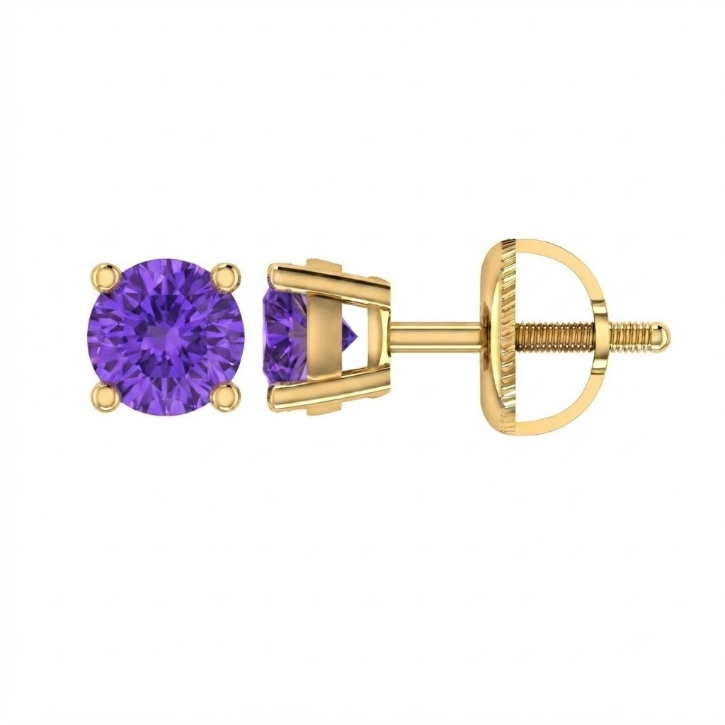 Handmade Women’s 925 Sterling Silver Amethyst February Birthstone Stud Earrings