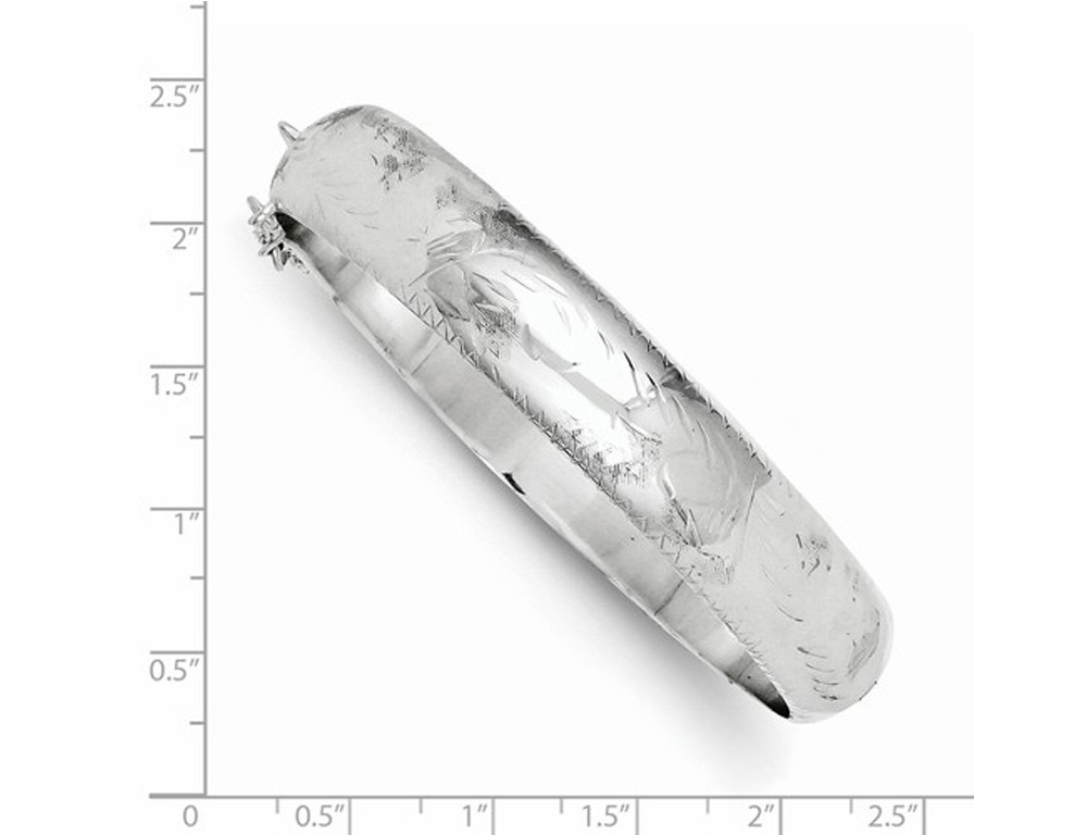 Sterling Silver Rhodium Plated Fancy Hinged Bangle (12.0mm)