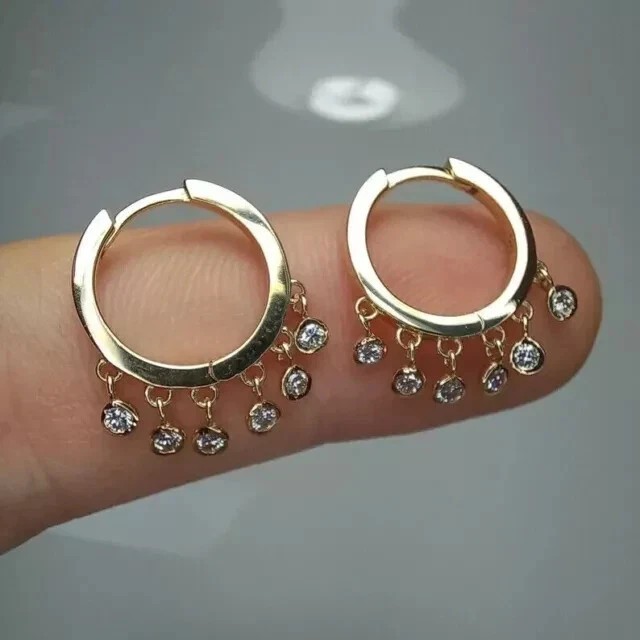 Tiny Drops Huggie Earrings 1.0Ct Created Diamond Hoop 14k Yellow Gold Plated