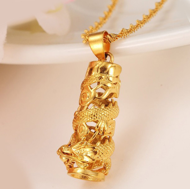 18″ 20″ 24″ Size 24k Gold Filled Womens Mens Dragon Pendant Chain Link Necklace