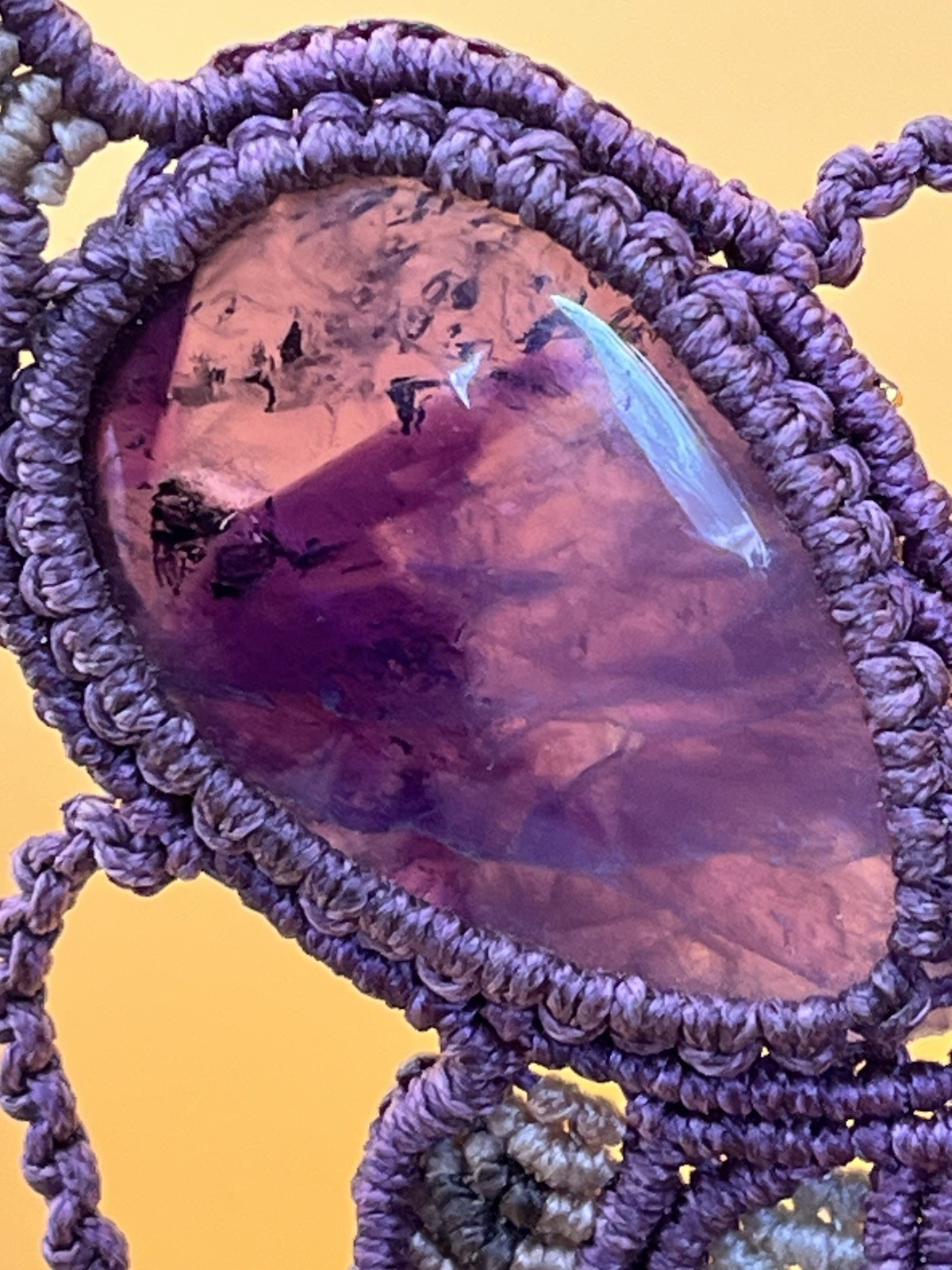 Artesian Made Macrame and Purple Fluorite/Amethyst Gemstone Necklace Boho Hippie