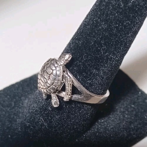 Sterling Silver Thailand Turtle W/Moving Parts Ring SZ 6.75 2gm