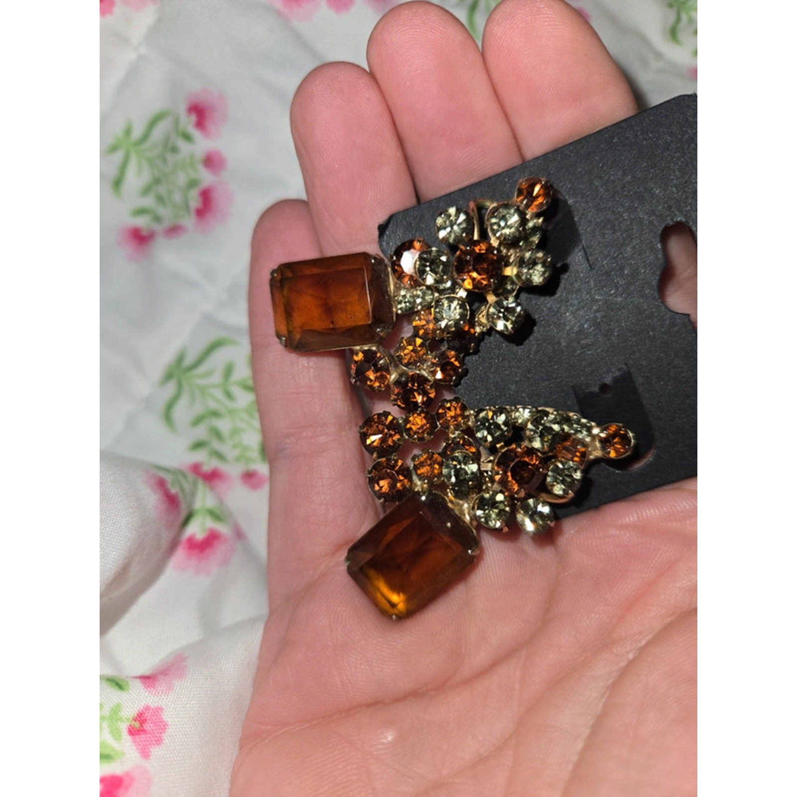 Vintage Julianna Amber and glass clip on Earrings