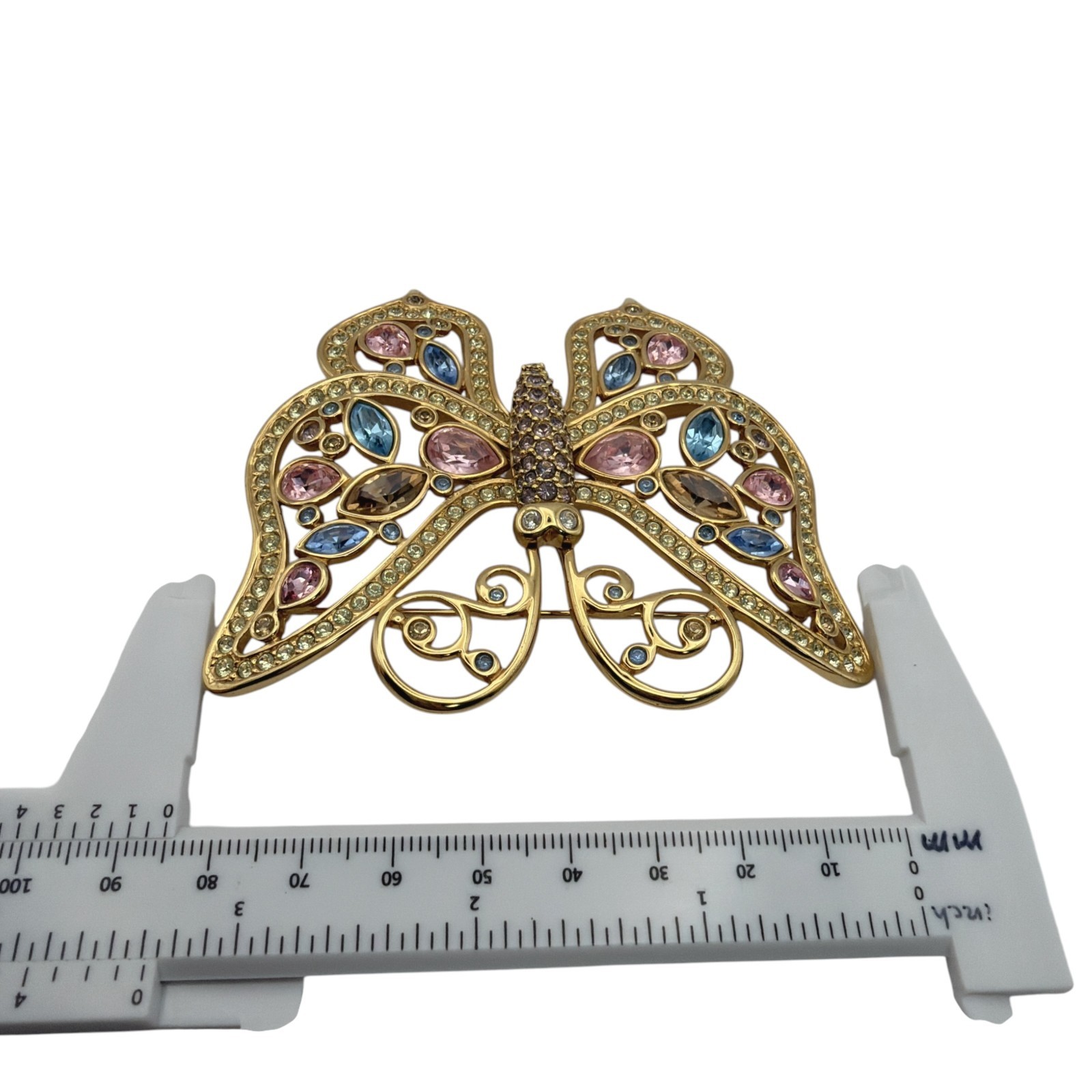 SWAROVSKI 85mm Large Butterfly Pin Brooch Gold Tone Multi Color Crystal