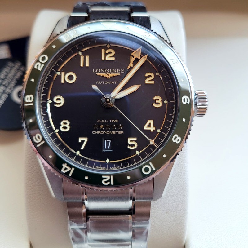 New Longines Spirit Zulu Time 39mm Black Dial GMT Steel Men’s Watch L38024636
