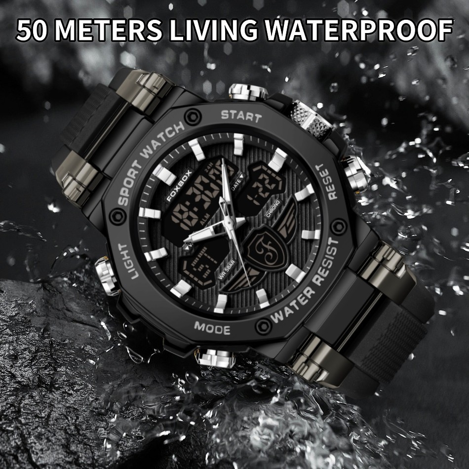 Men Watch Big Dial Quartz Digital Analog Luminous Waterproof Sport Wristwatch