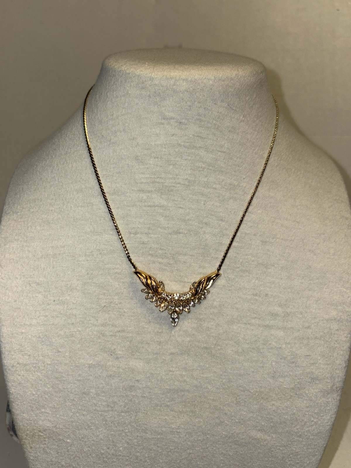 Vintage Crown Trifari Alfred Phillippe Gold Toned Rhinestone Coronet Necklace