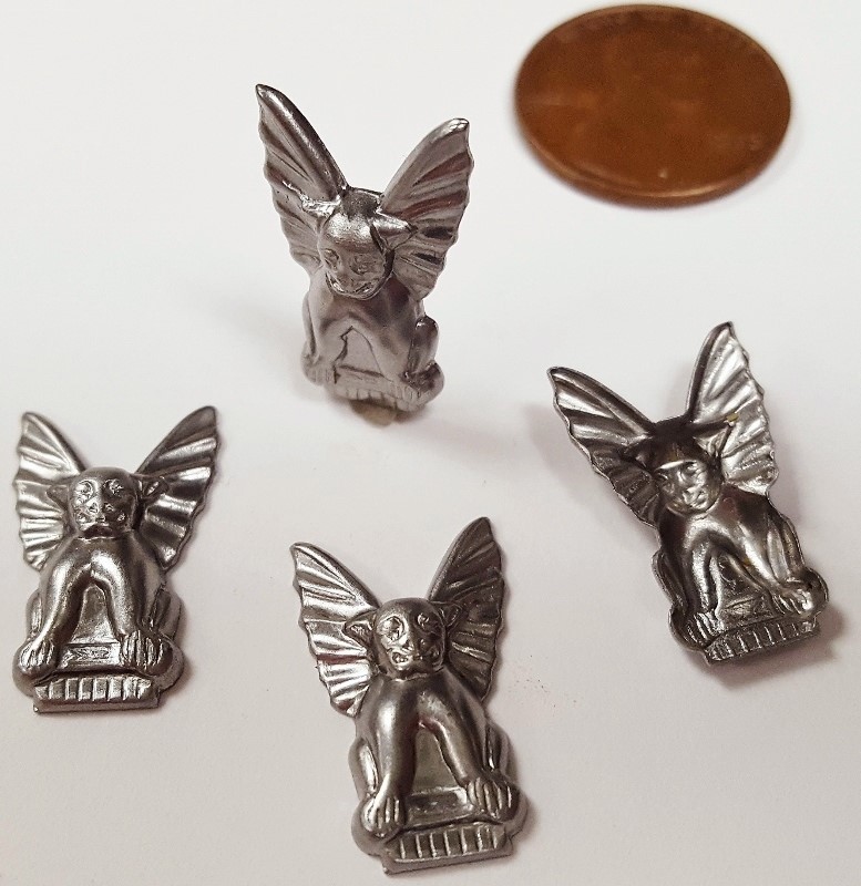 12 VINTAGE STEEL GARGOYLE 19x12mm. SILVER RAISED METAL STAMPING FINDINGS N24