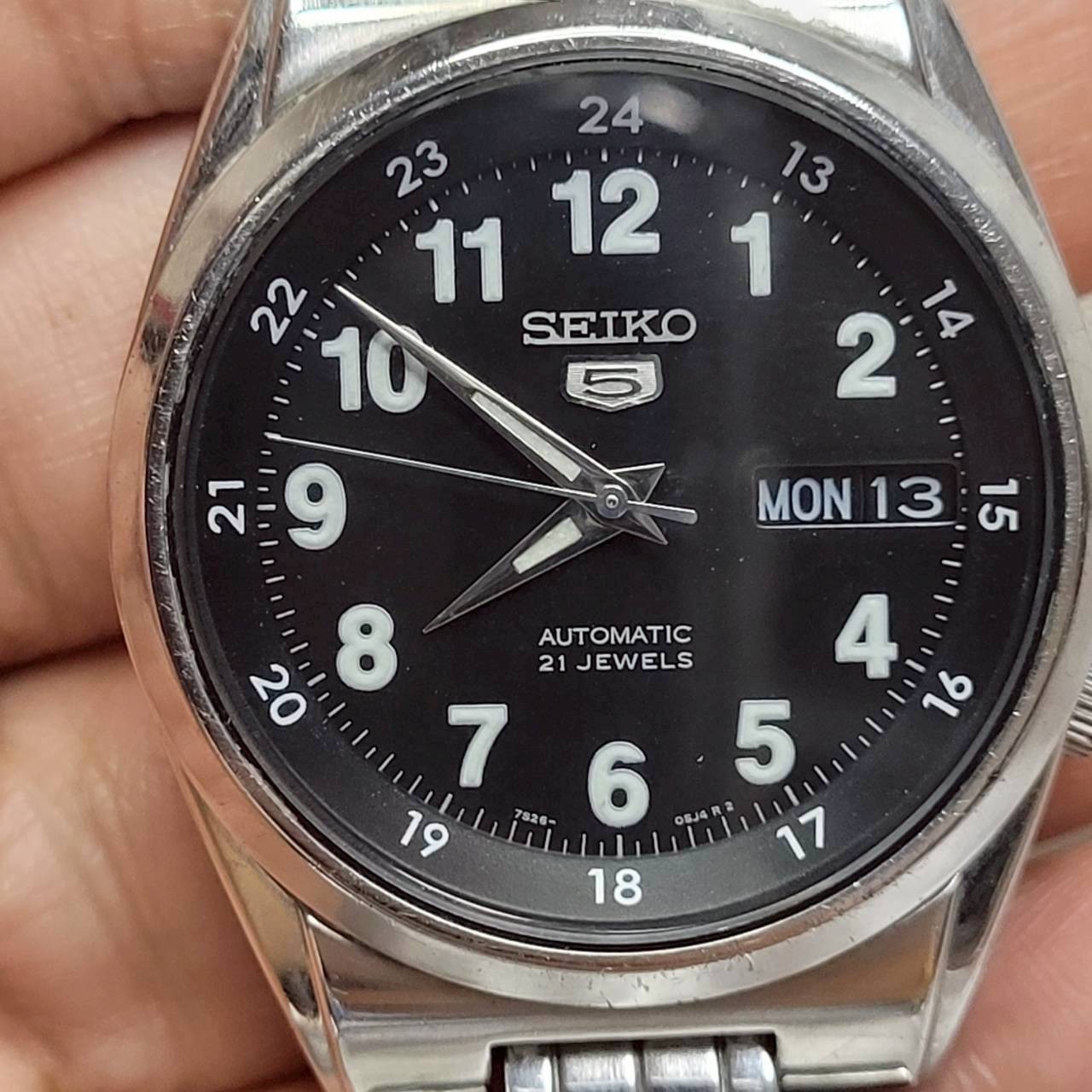 Vintage Seiko 5 Automatic SNK381K1 Military Black Dial Full Lume Numbers Watch