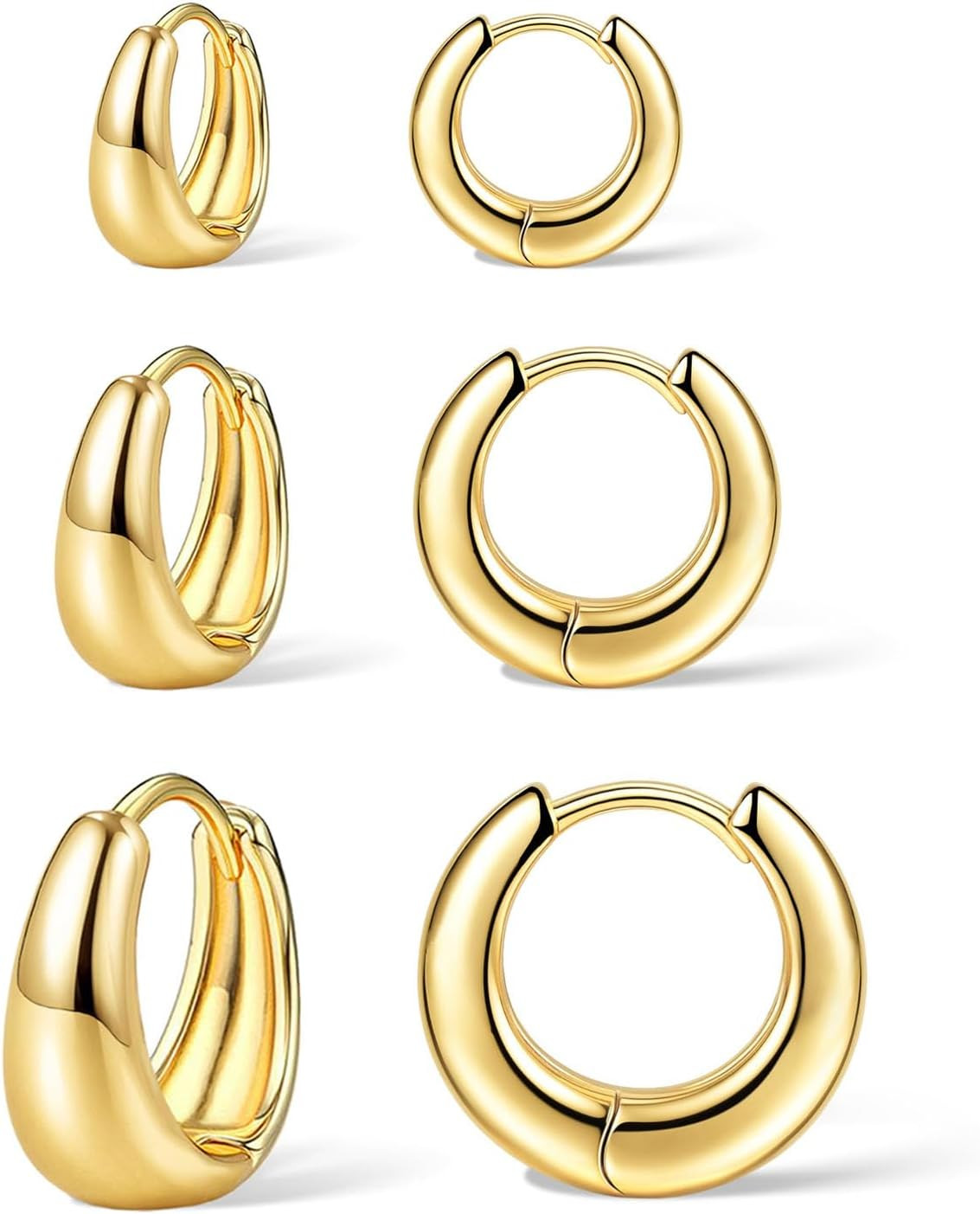 3Pairs Gold Hoop Earrings Set for Women Trendy Chunky Huggie Dainty Earring Jewe