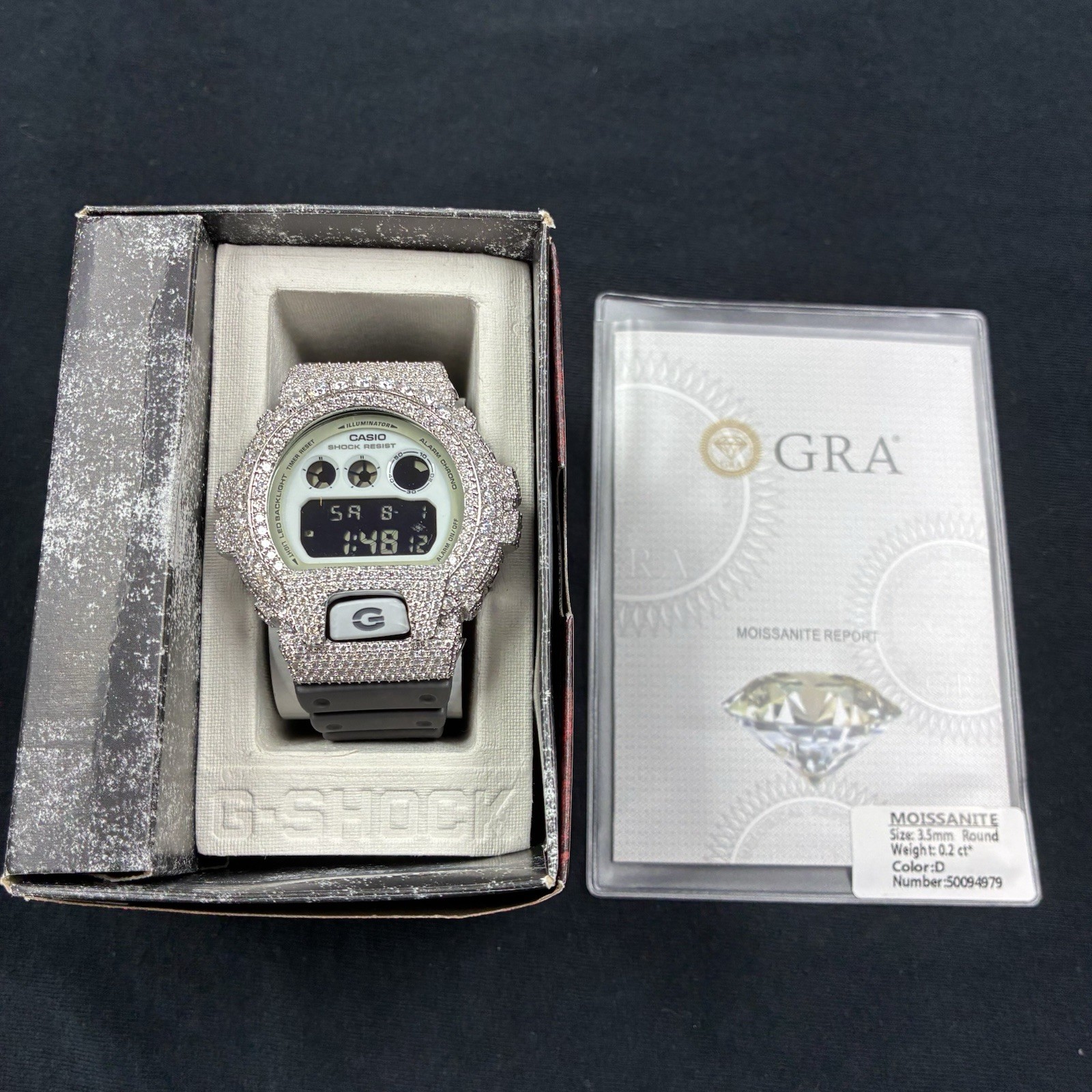 Casio G-Shock DW6900 Iced Out Moissanite Watch VVS1 Bust Down Digital