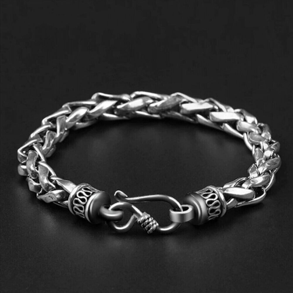 Pure S925 Sterling Silver Chain 6mm Double Wheat Link Bracelet 7.1-8.7inch