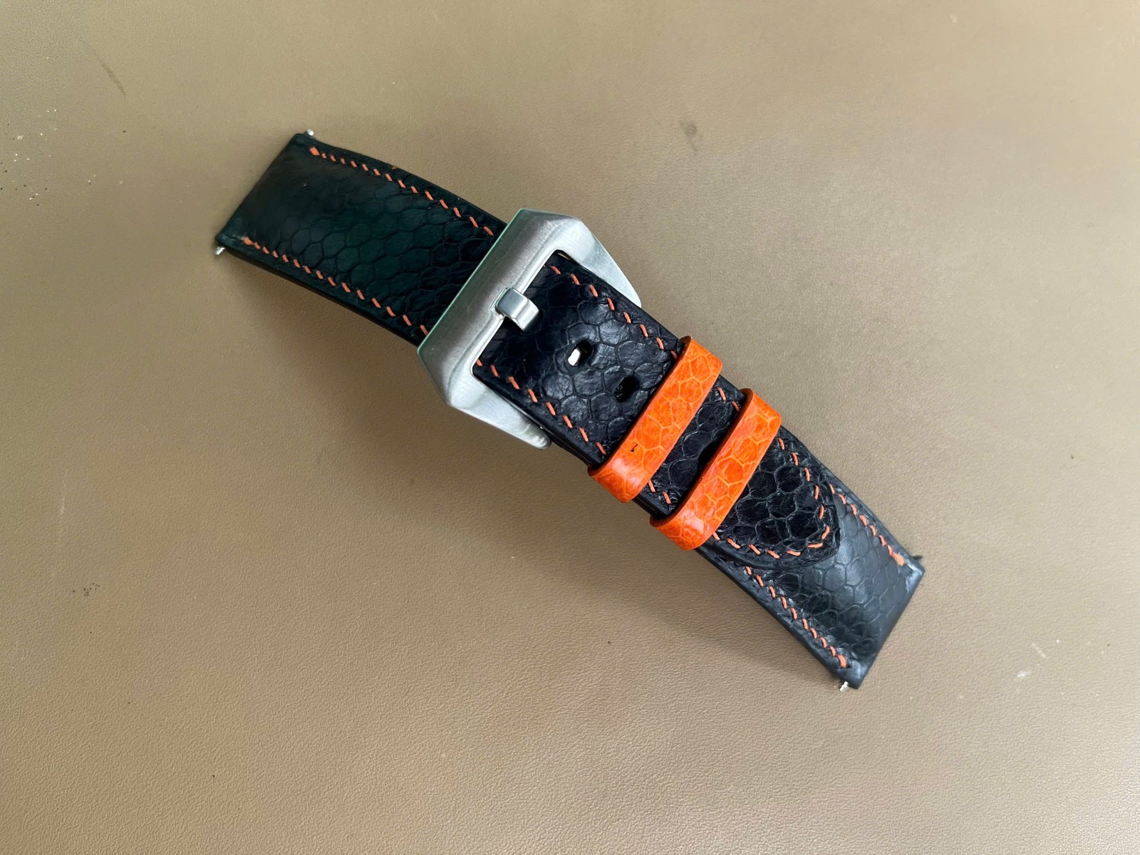 Black Snake Leather Watch Strap Band, Size 16mm 18mm 20mm 21mm 22mm 24mm 26mm