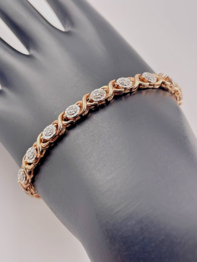 UNIQUE DESIGNS ROSE GOLD OVER 925 STERLING SILVER TENNIS BRACELET 7″ 3339