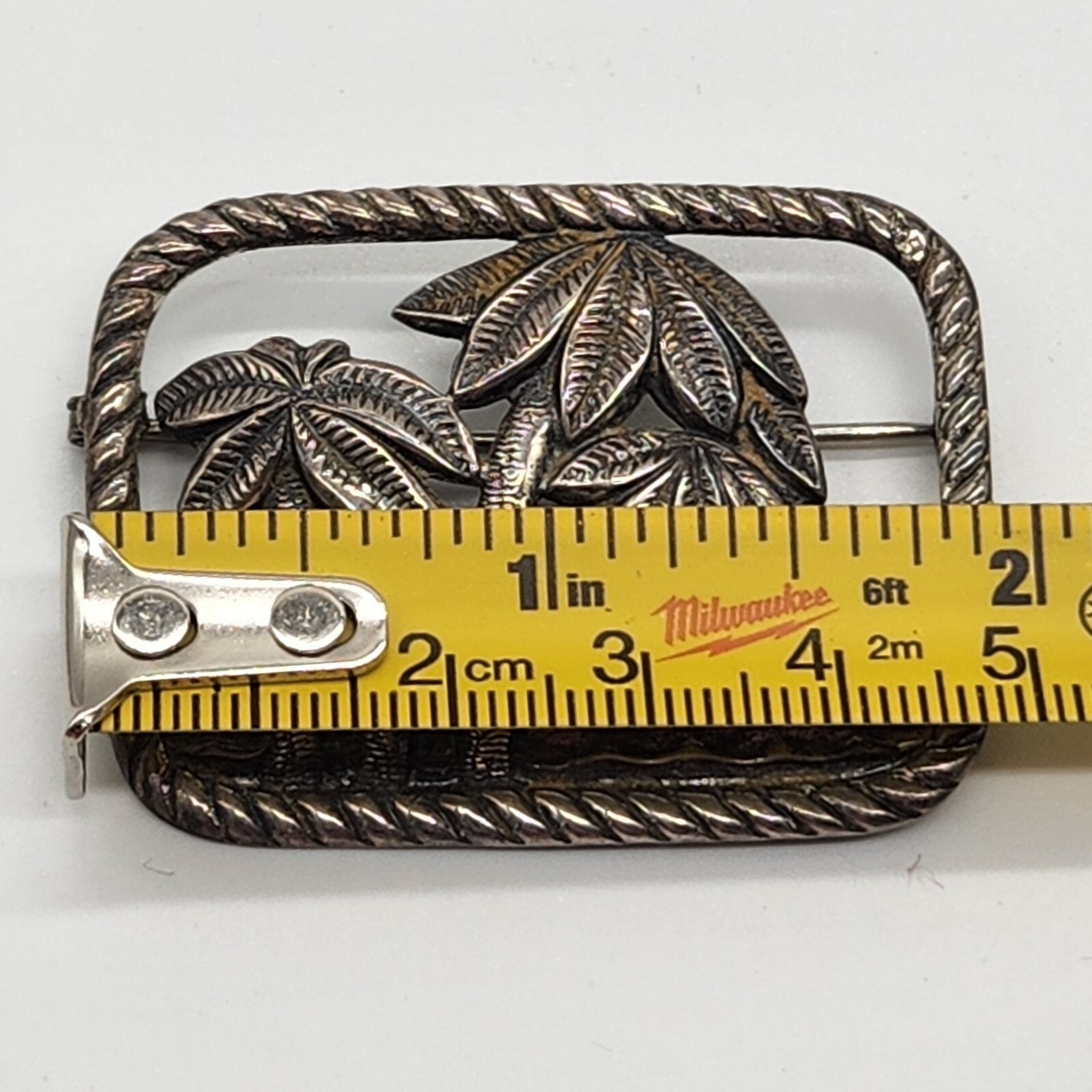 Danecraft 1940s Sterling Brooch – Three Palm Trees Seascape, Signed, 2″