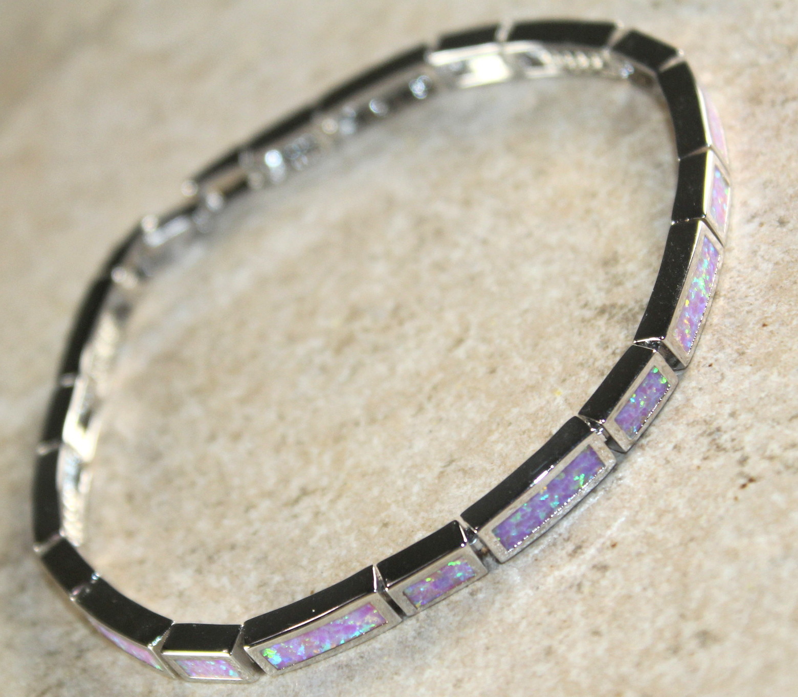 Silver Elegant Pink Fire Opal Bracelet