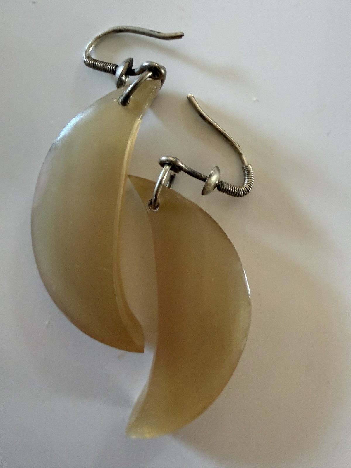 Beige Resin Crescent Moon Dangle/Drop Earrings Hook Closure, No Stone