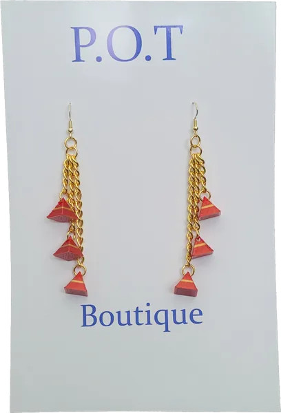 Tri Triangle Earrings/Red/Gold/Sophisticated Jewelry/Formal/Women/Club Wear