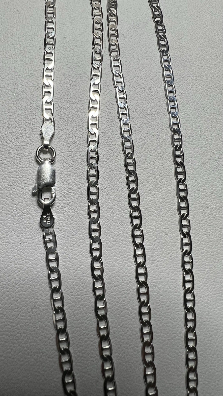 Signed 925 Sterling Silver Flat Marine Link Chain Necklace Lobster Clasp 20”