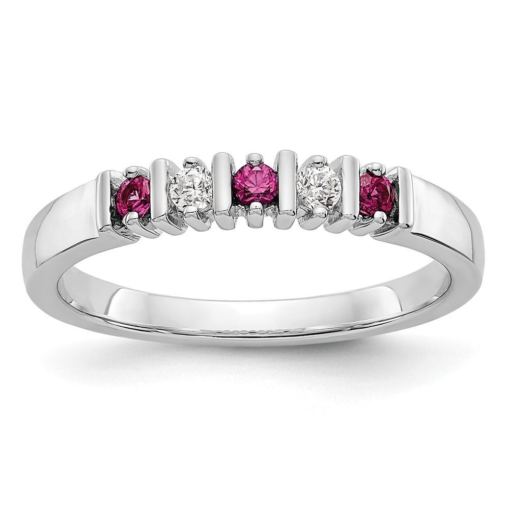 14k White Gold 1/15 carat Diamond and Ruby Complete Band Ring Size 7