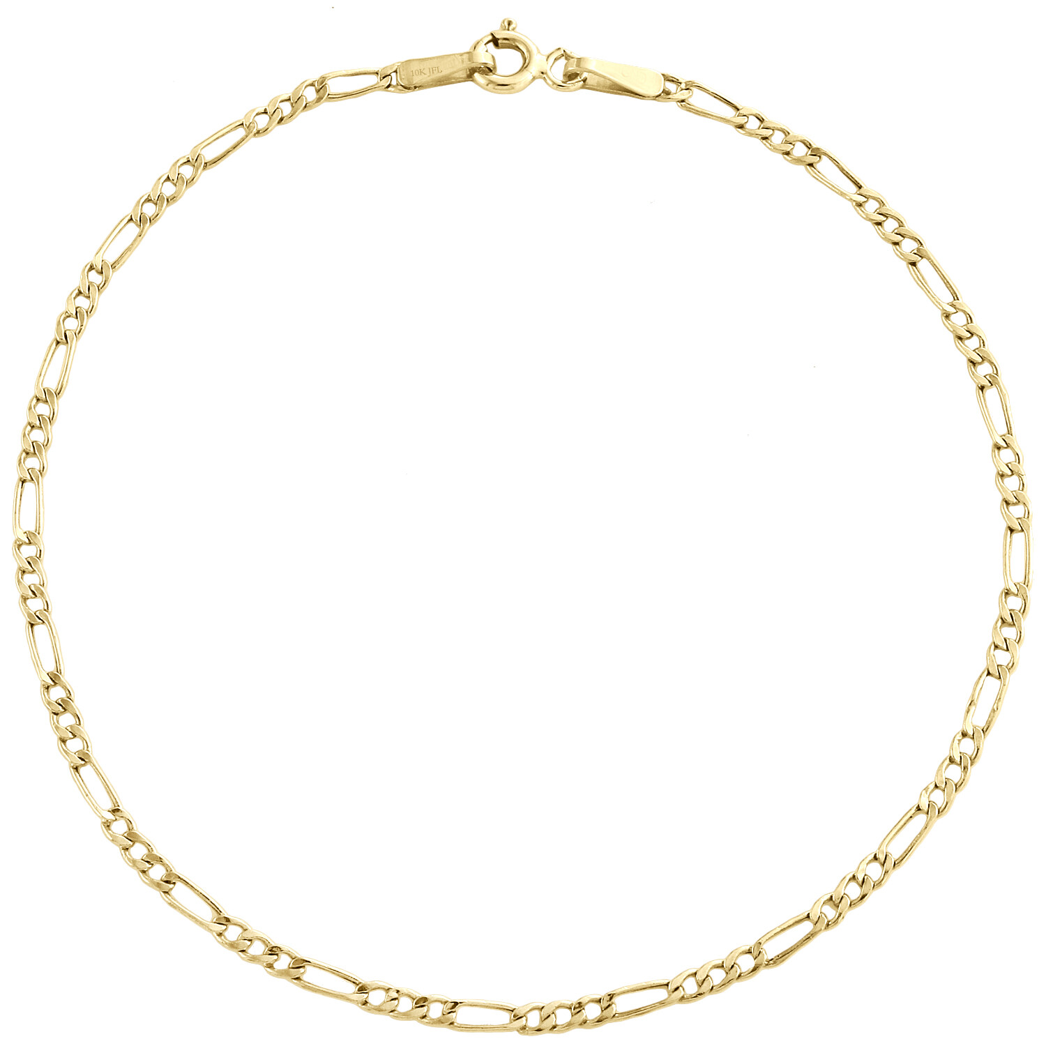 Real 10K Yellow Gold 2mm Hollow Plain Fiagro Link Bracelet / Anklet 7-10 Inches
