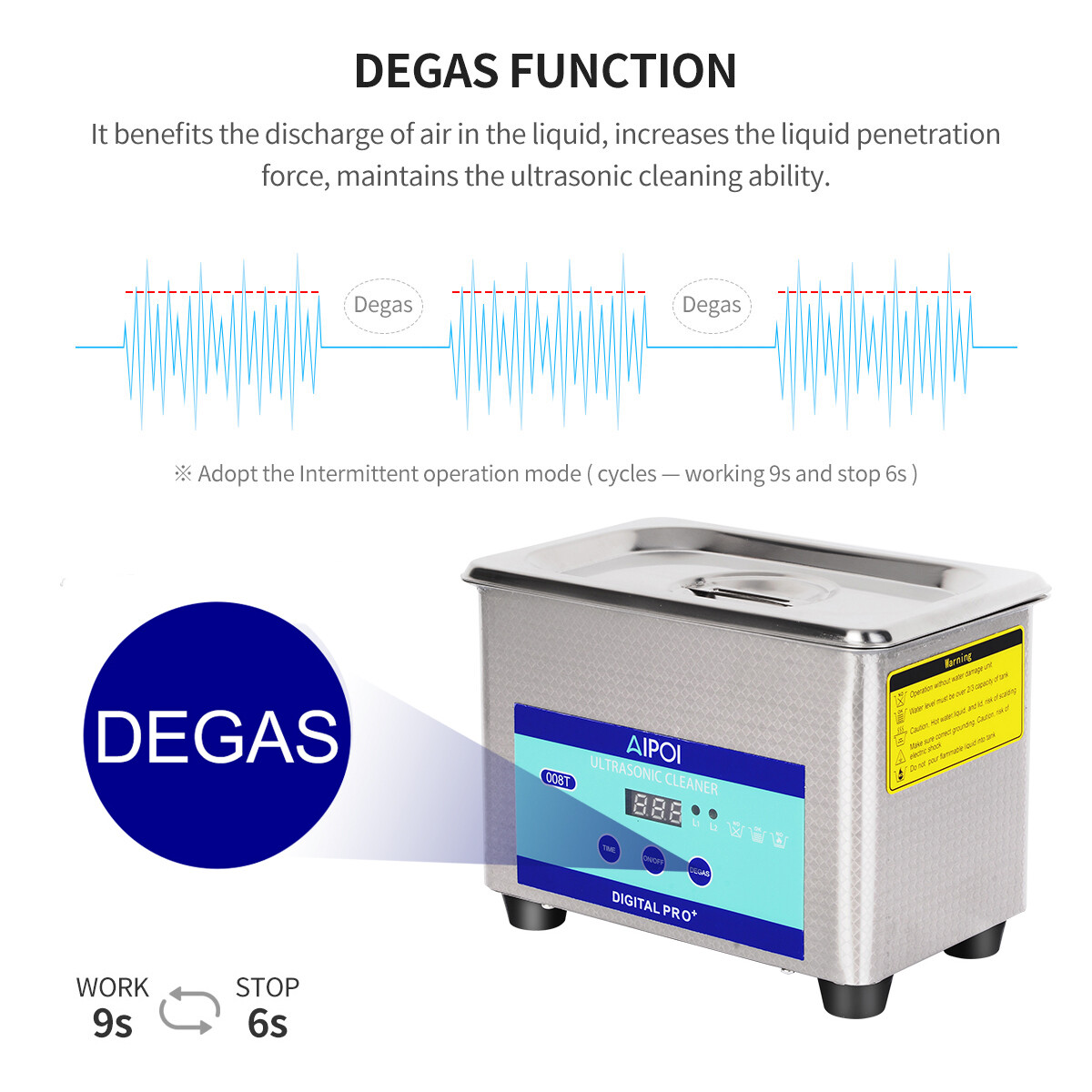 AIPOI 0.8L Ultrasonic Cleaner Digital Sonic Cleaning Equipment Stainless Steel