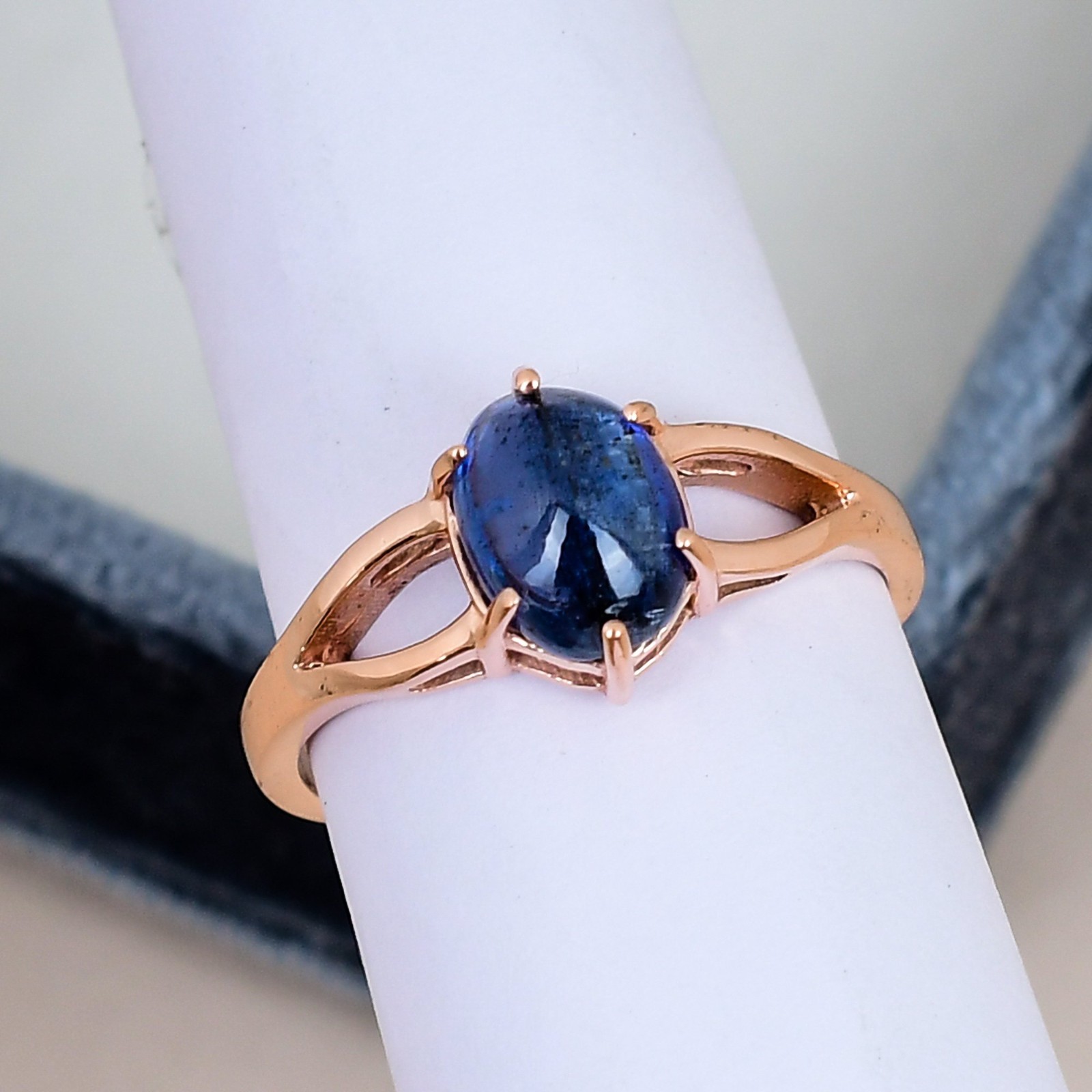 Natural Kyanite Ring Brass 5x9mm Oval Statement Ring Boho Gift for Her