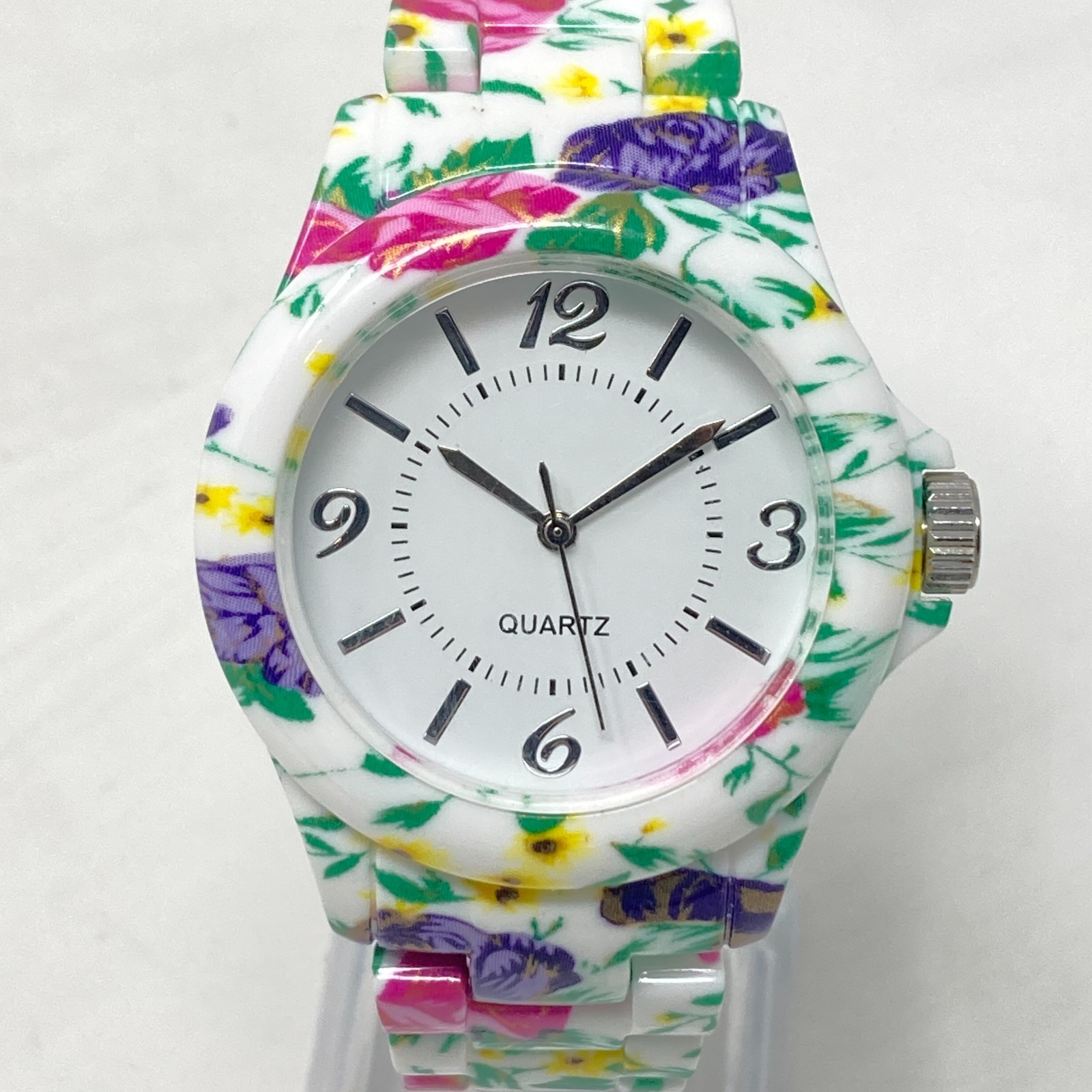 Floral Watch Women 39mm White Purple Pink Lightweight Spring New Battery 7.75″