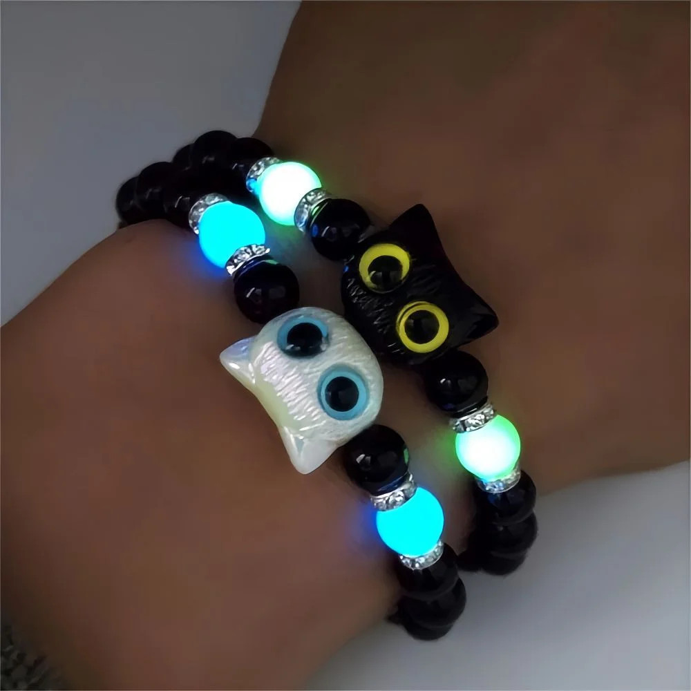 2026 Fashion Luminous Beads Couple Bracelets For Women Men Charm Cat Matching