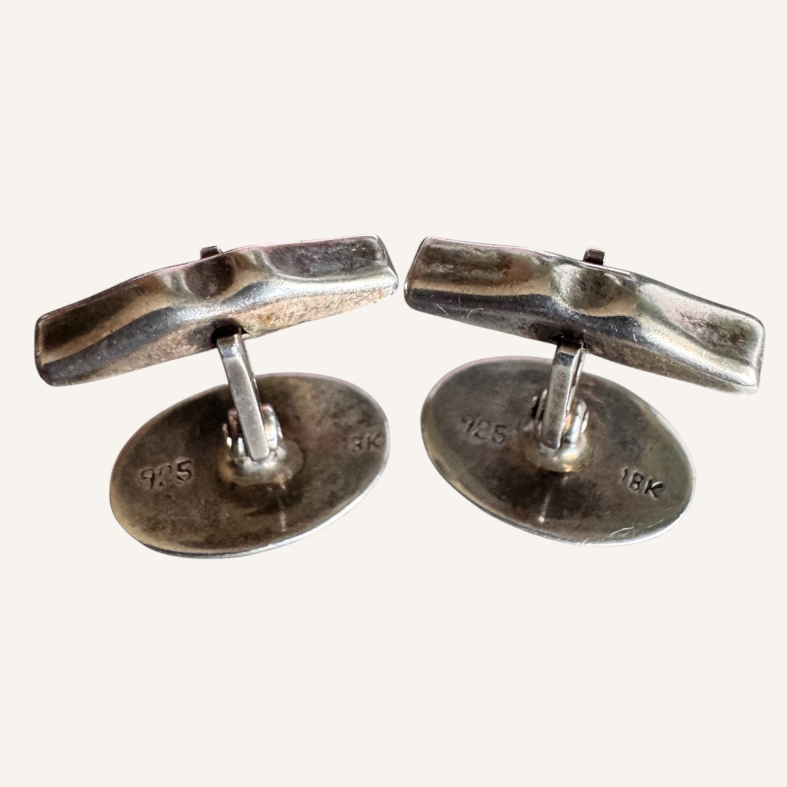 Vintage 18K Gold Sterling Silver 925 Aztec Greek Key Cufflinks 10.84g