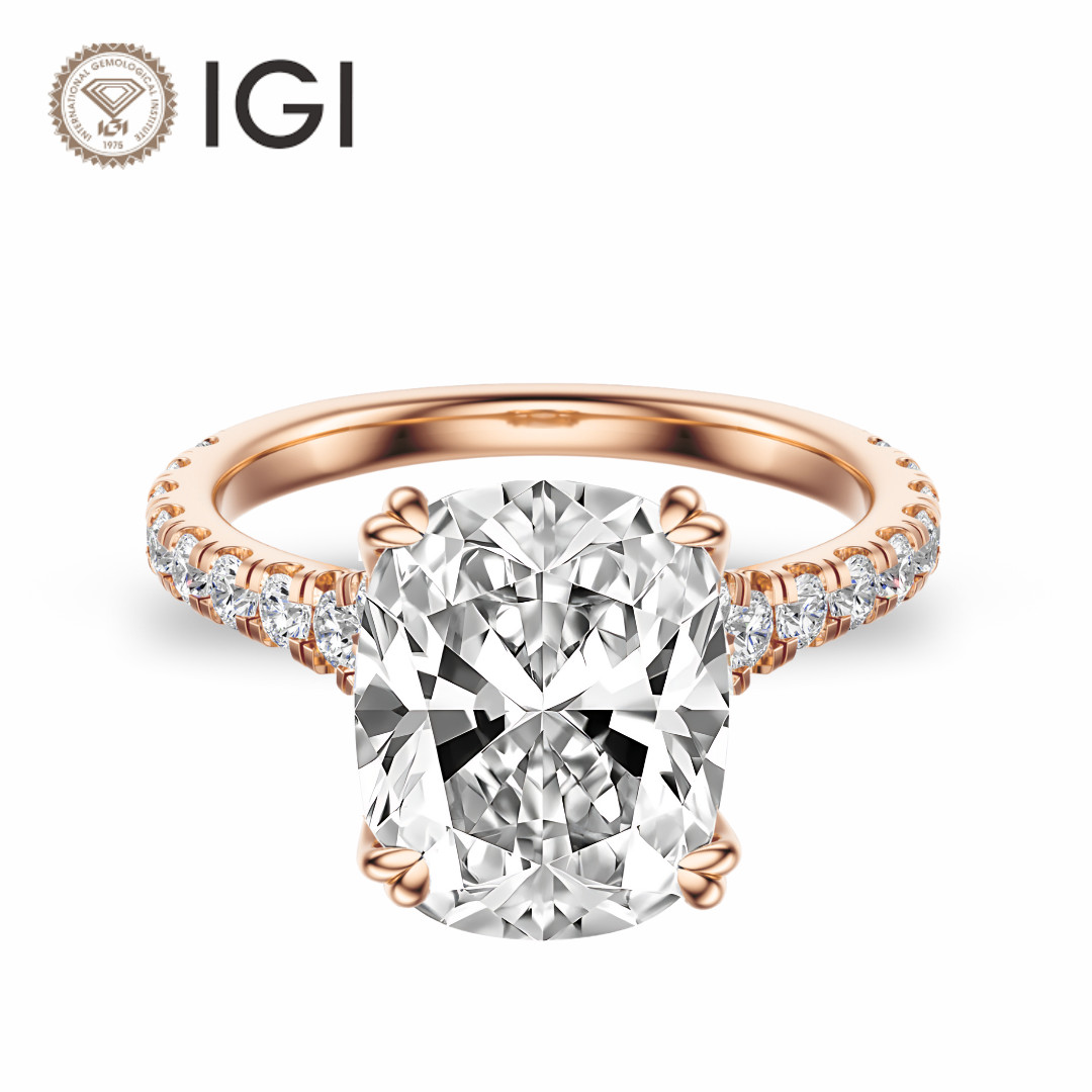 IGI 2.55 Ct F VS2 Cushion Cut Lab Grown Diamond Engagement Ring 14k Rose Gold