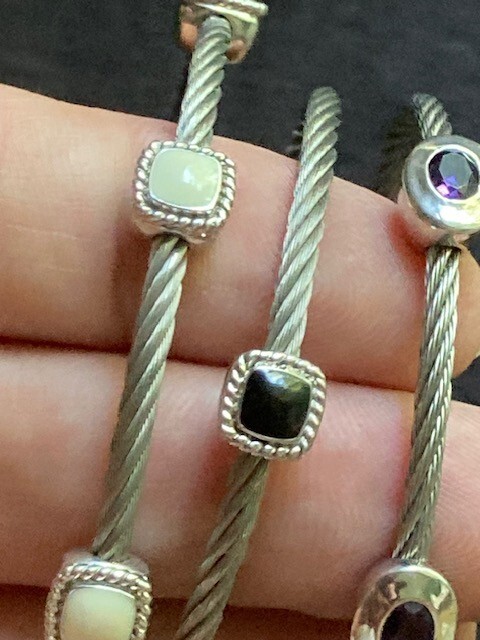 GABRIEL & CO 925 STERLING SILVER stainless steel CABLE STATION BRACELET set 3