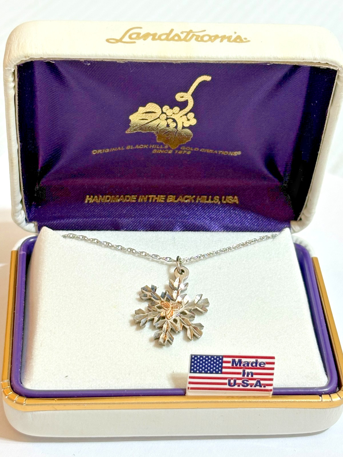 Black Hills Gold Landstrom’s Sterling Silver 12k Gold Snowflake Pendant Necklace