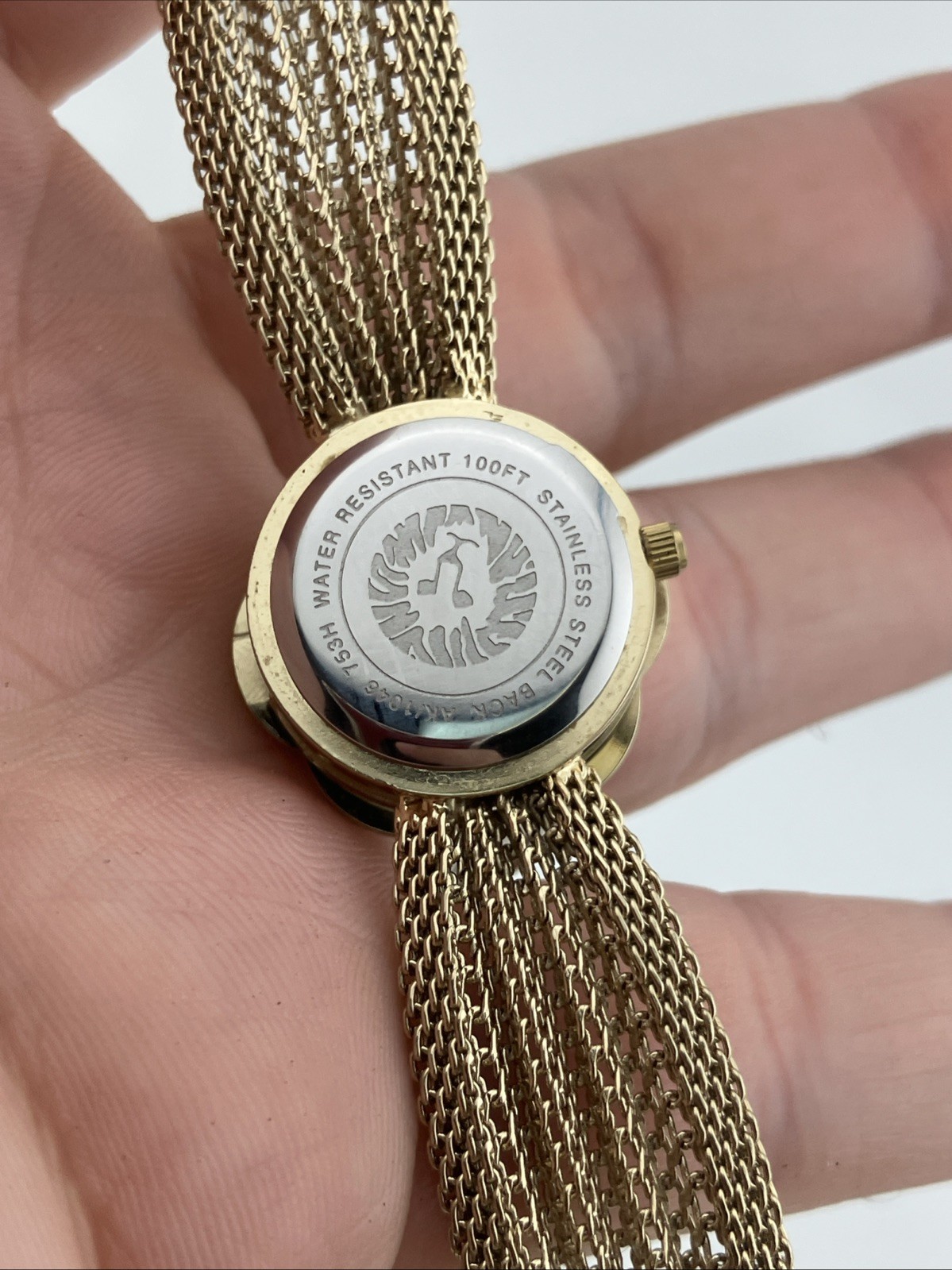 Anne klein Ladies 23mm Watch Hidden Dial Gold Tone Rope Band 6.25″ Ak1046 -RUNS