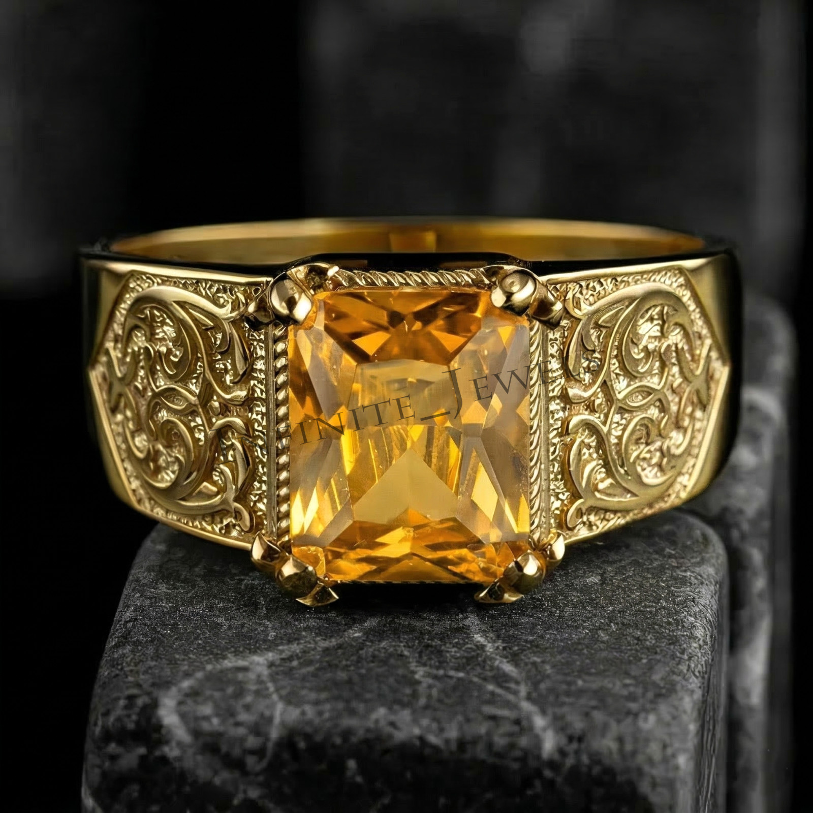 Natural Yellow Citrine Gemstone with 925 Sterling Silver Men’s Handmade Ring
