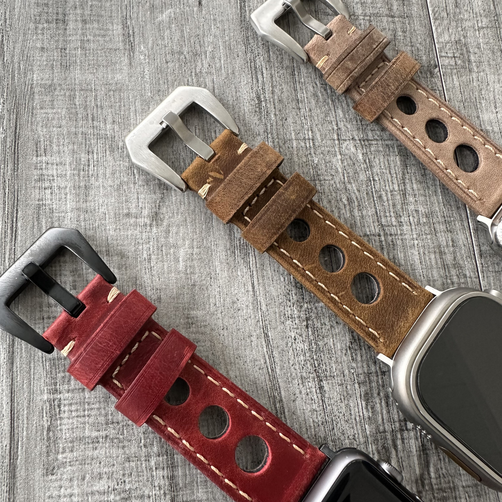 Leather Perforated Racing Rally Watch Strap Band For Apple Watch ULTRA 1 2 49mm
